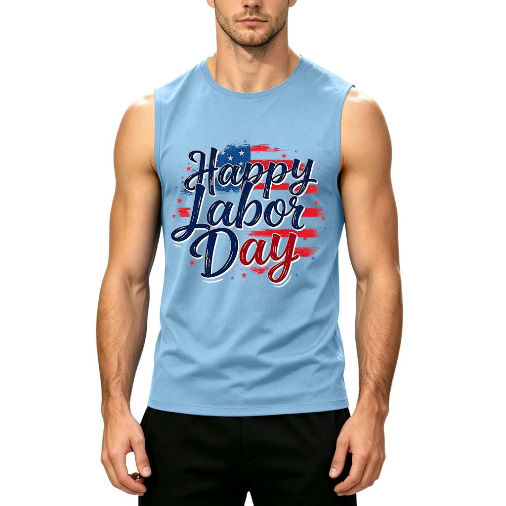 Men's Sleeveless Casual Tank Top Labor Day Graphic Print Muscle Shirt Lightweight Summer Workout Tee