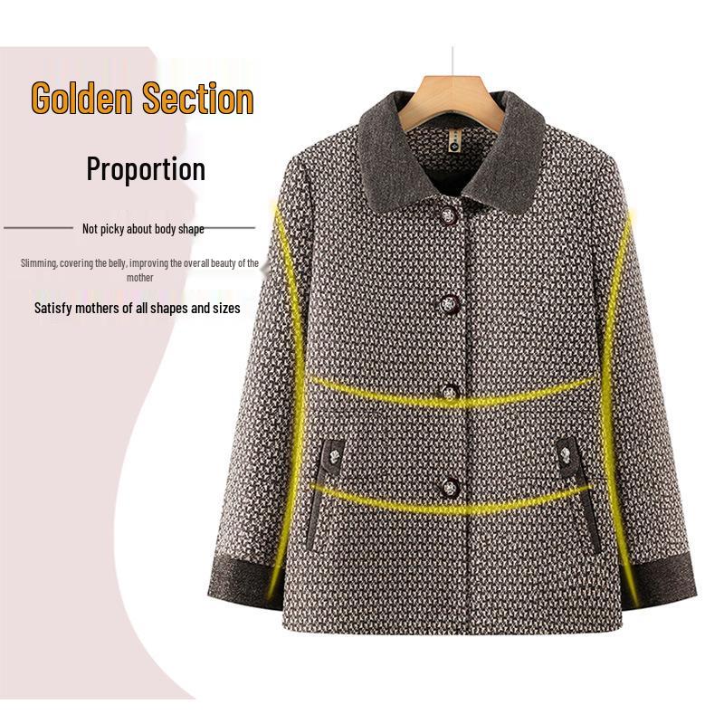 2026 New Spring/Autumn Plaid Cardigan for Middle-aged and Elderly Women - Stylish Grandma Jacket