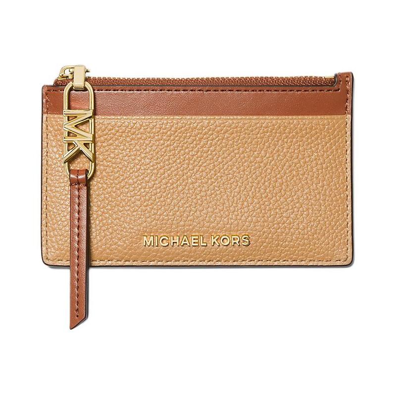 MICHAEL KORS Empire Empire Gold Hardware Zipper Closure Pebbled Leather Card Holder Small Women s Camel золотой