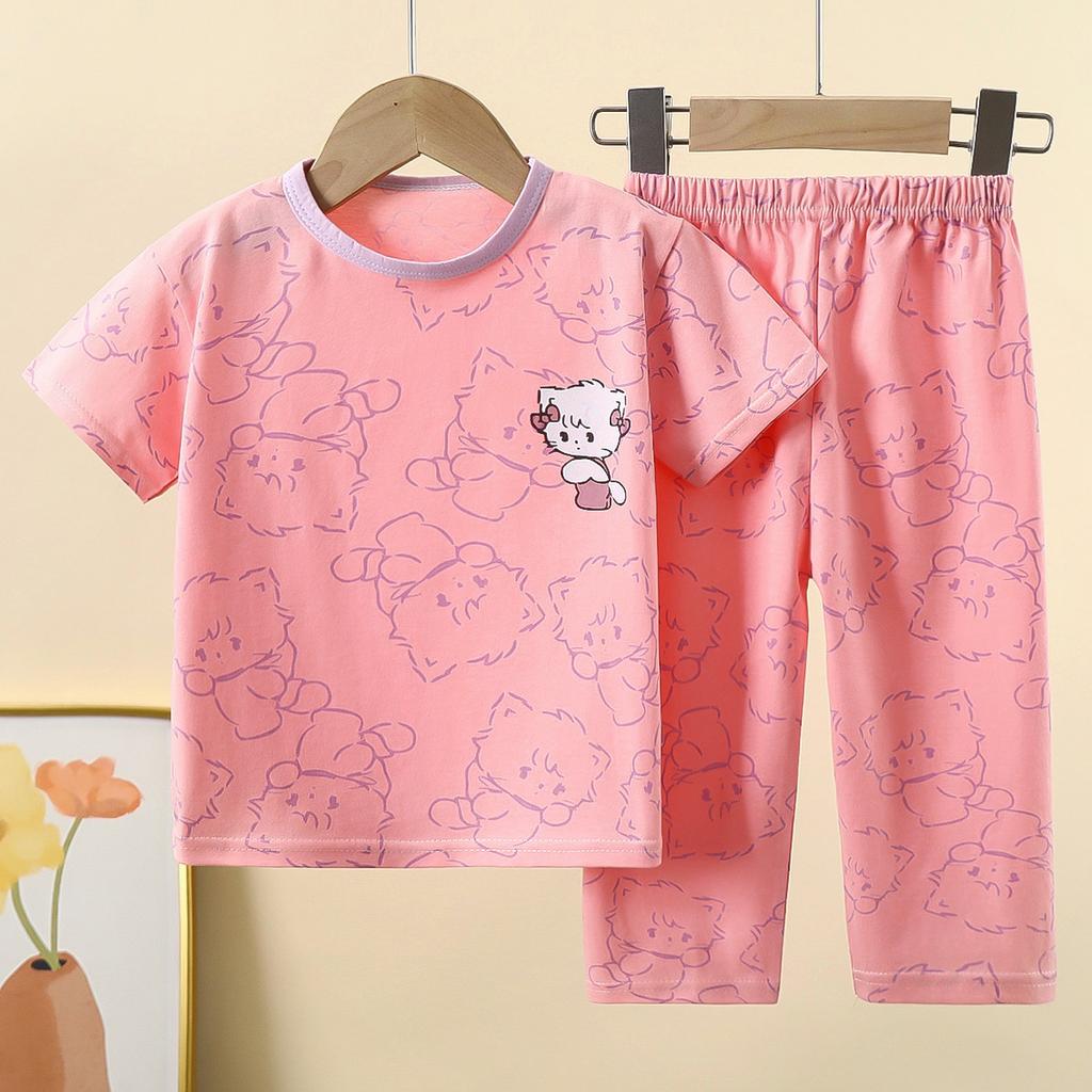Kids Summer Cotton Short Sleeve Set Class A Baby Air Conditioner Clothes Boys Girls Home Pajamas