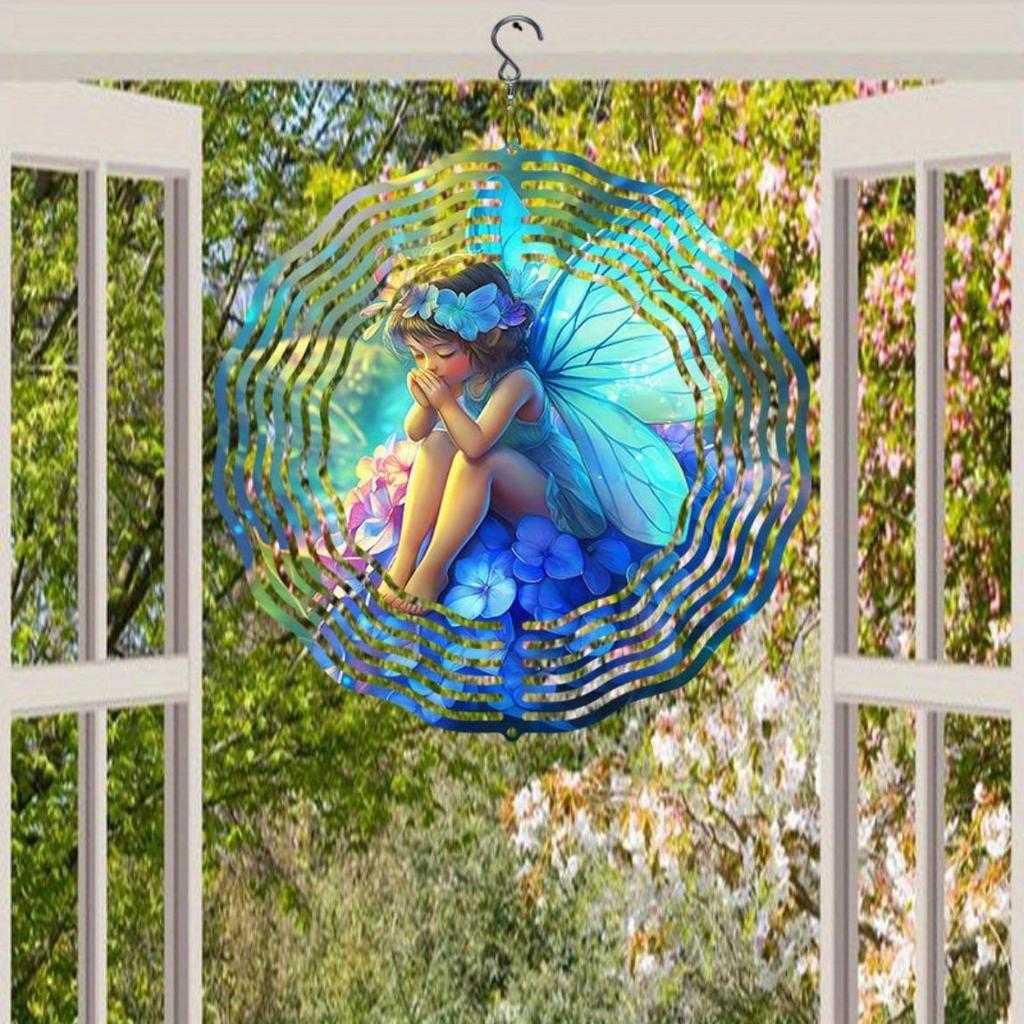 Bezauberndes Feen-Windspiel mit Hortensie 360 Grad drehbares Metall-Außendekor für Garten, Terrasse, Hof, Thanksgiving, Weihnachten, ganzjährig