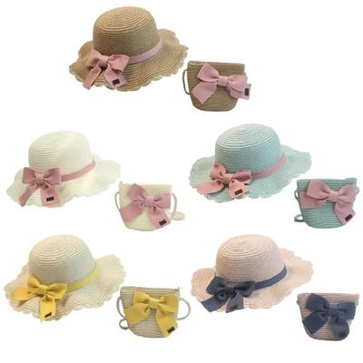 Girls Straw Hat Shoulder Bag 2PCS Child Summer Hat Kids Outdoor Travel Headwear