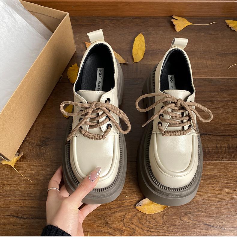 Černé kulaté hlavy britského stylu platforma malé kožené boty dámské podzim a zima 2025 nové francouzské retro zvyšující hlouboké jednoboty