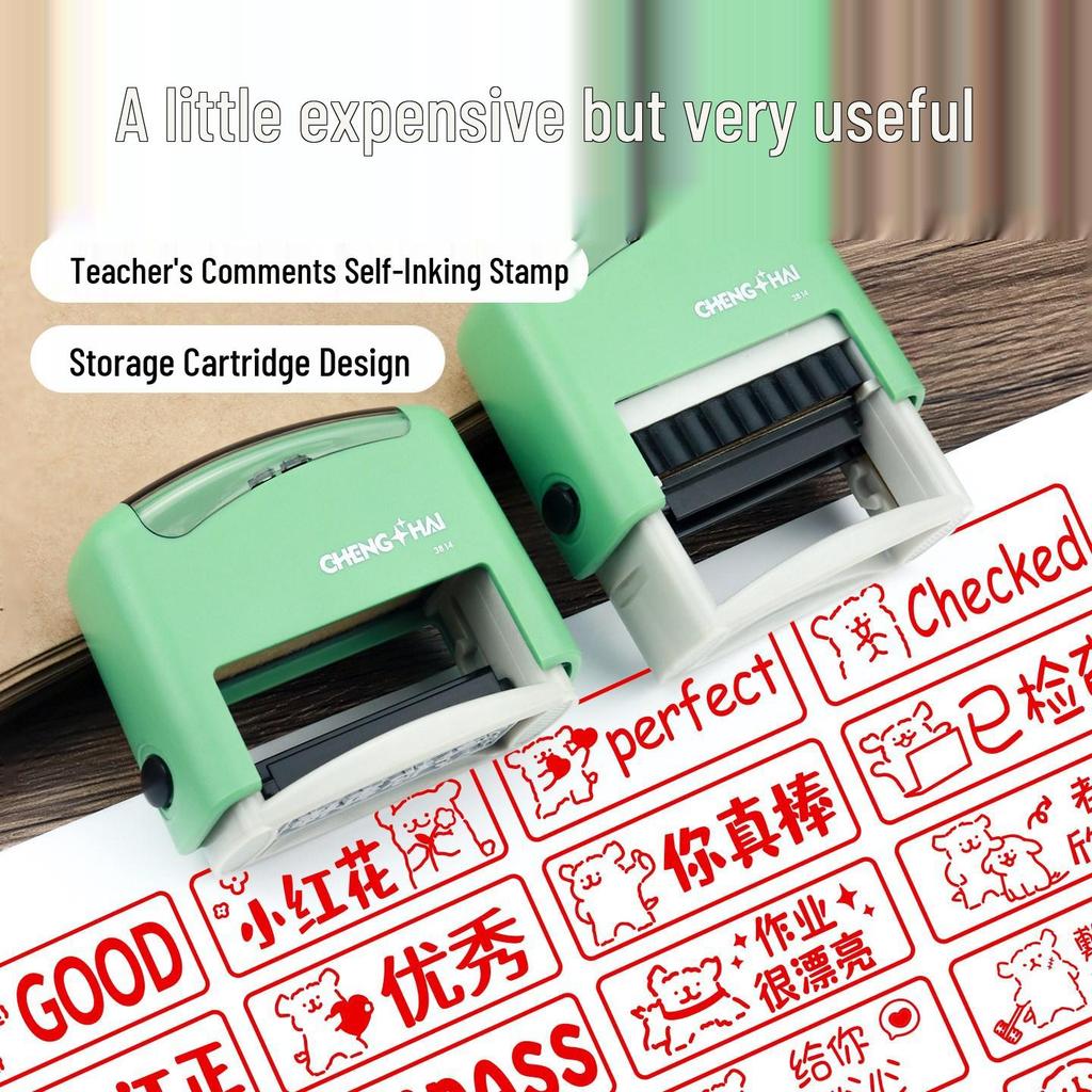 Self-Inking Rectangular Teacher's Grading Stamp - Cute Cartoon Design