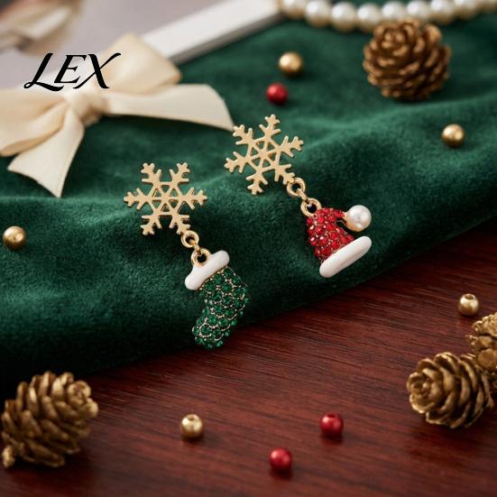 Comfortable Daily Wear Jewelry 1 Pair Christmas Earrings, Sparkling Snowflake Red Santa Hat Green Exquisite Pendant Earrings Stocking Dangle