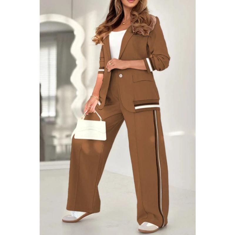 2 Pcs/Set Women Suit Coat Pants Suit Turn-down Collar Long Sleeves Stretchy Hem
