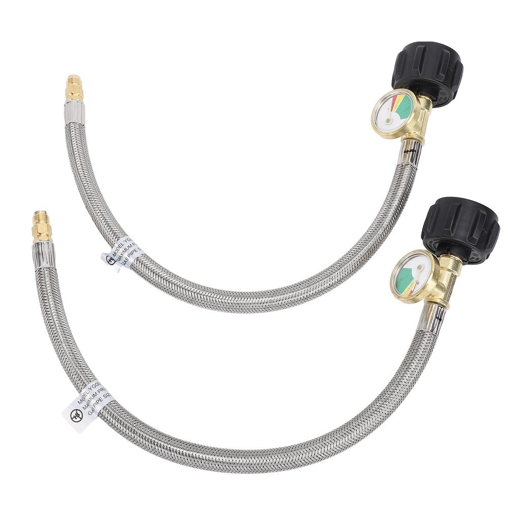2Pcs RV Hose with Gauge 14in Male NPT QCC Type1 Inlet 350 PSIG 15 Inch Stainless Steel Hose for