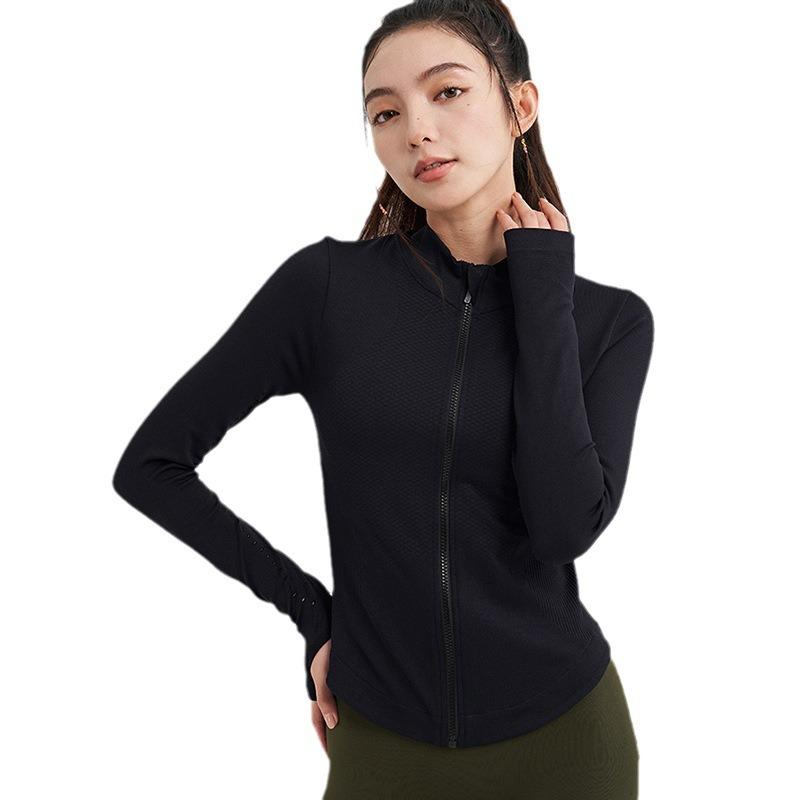 Spring and Summer New Sports Jacket Jumping Exercise Running Zipper Cardigan Knitted Stand-up Collar Slim and Thin Fitness Yoga Clothes Women