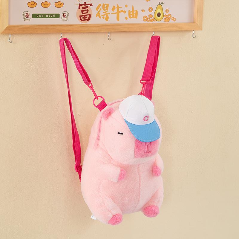 Plush Backpack Capybara Bag Cute Backpack Cartoon Doll Bag Children s Shoulder Crossbody Bag розовый