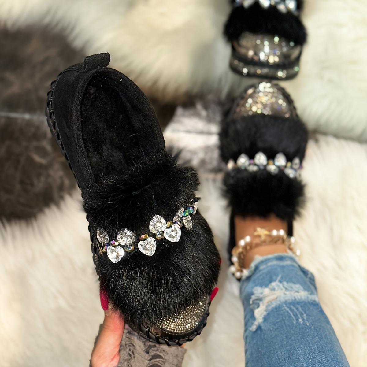 

New Plus-size Loafers, Women s Casual Shoes, Fall and Winter, New Bright Diamond Bows, and A Kick of Slip-ons 41 чорний