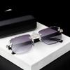 Fashion Square Rimless Sunglasses For Women Cross Diamond Metal Frame Luxury Eyewear Cut Lens UV400 Shades Sun Glasses
