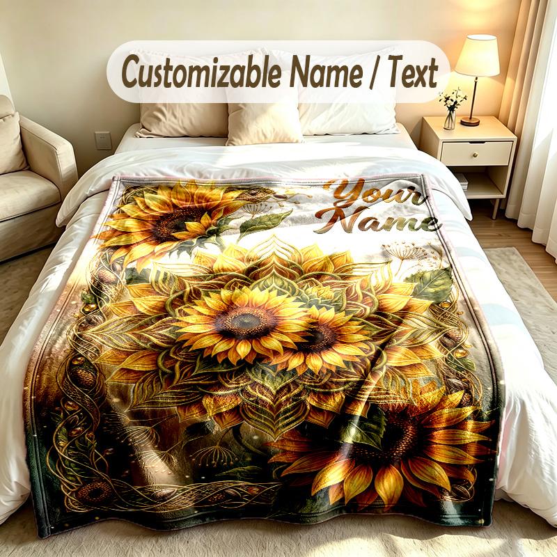 Floral Garden Theme Soft Blanket Personalized Custom Name Text Print Warm Blanket Home Sofa Bedroom Decor
