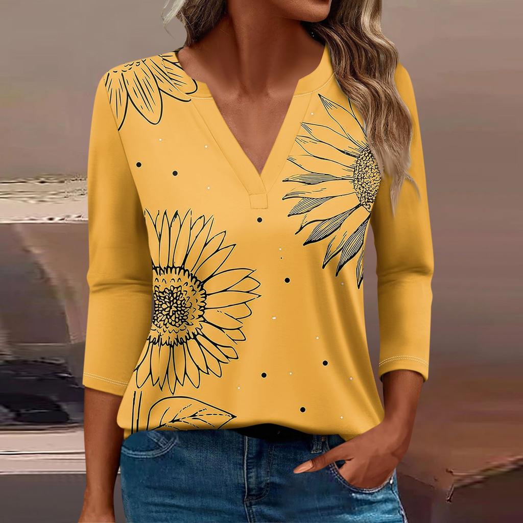 Women's T Shirt Tee Printed 3/4 Sleeve Daily Weekend Fashion Basic V Neck Regular Top