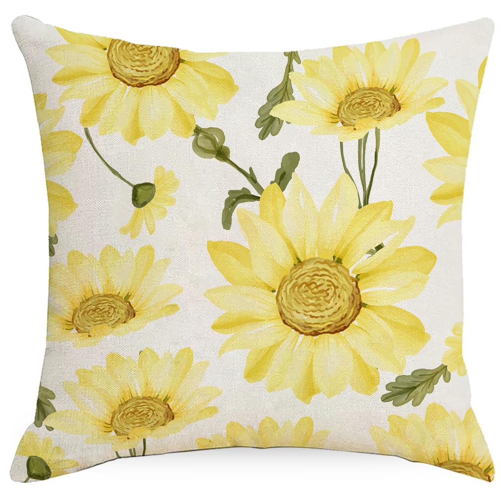 Spring and Summer Daisy Flowers Printed Linen Pillowcase Simple Gray Home Living Room Bedroom Decoration Pillowcase