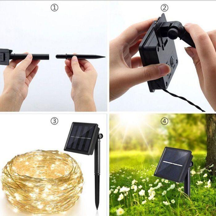 Guirlande lumineuse solaire étanche - AIMOONSA - 20 m - 200 LED - Blanc chaud - Batterie intégrée 1200 mAh