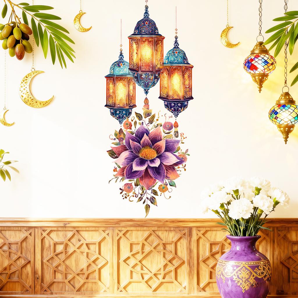 Lotus Mandala with Vintage Stars and Moon Wall Sticker Self-Adhesive Removable for Bedroom Living Room Entryway Home Decor