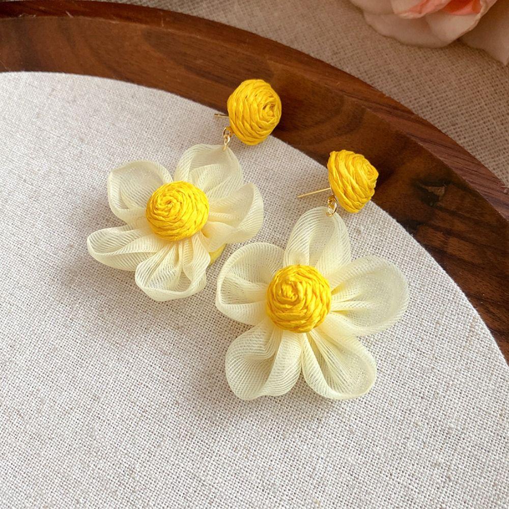 Sunflower Multi-colored Ear Accessories Raffia Flower Ear Drop Handmade Wood Drop Earrings  Daily