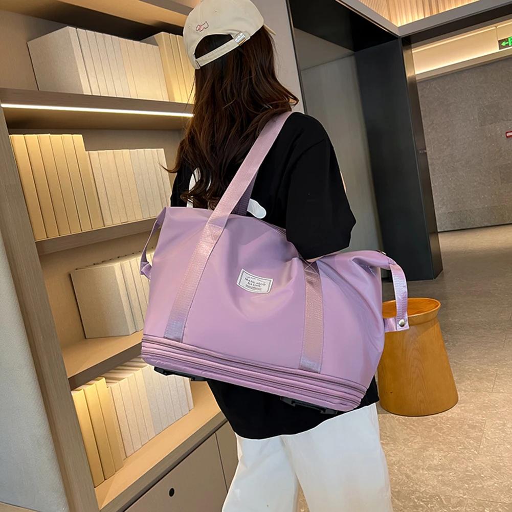 Collapsible Trolley Bag with Wheels Luggage Rolling Bags Large Capacity Dry-Wet Separation Unisex Business Trip Bag