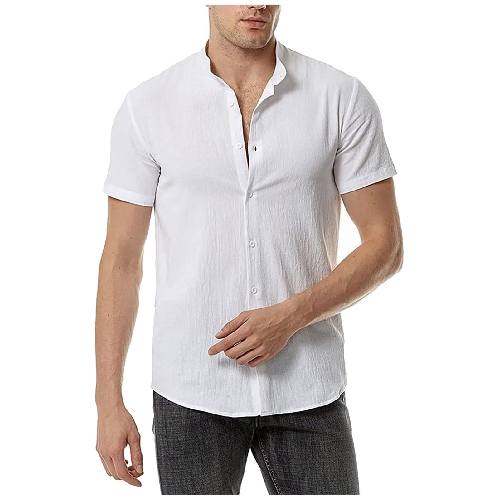 

Мужская повседневная пляжная праздничная одежда с лацканами, модная рубашка, рубашка с короткими рукавами L белый