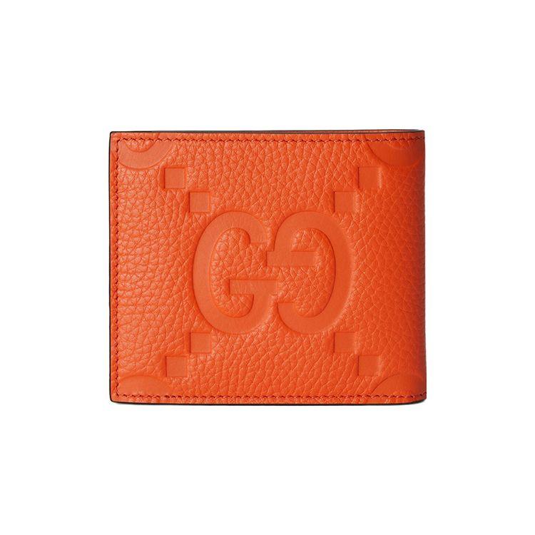 Gucci GG Embossed Orange Grained Leather Bi-fold Wallet For Unisex Luxury Daily Use