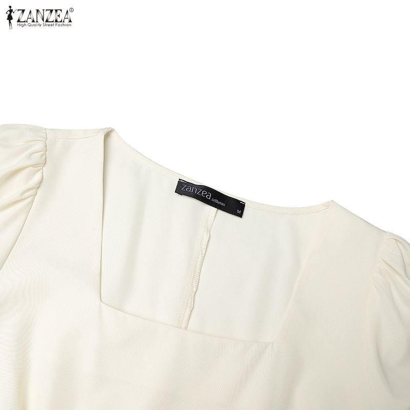 ZANZEA Women Elegant Casual Square Collar Casual Short Sleeve Dress