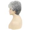Perruques pour femmes Coupes de cheveux courts Synthétique Gris Dégradé Bouclé Perruque Maman avec frange Costume de vieille dame Taille moyenne Cheveux doux