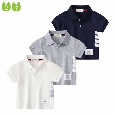 Boys' Short-Sleeved Polo Shirt Summer Kids Four Bars Half Sleeve Pearl Cotton T-shirt Tops Baby Boy Lapel Clothes