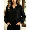 Women S Loose Fit Buttoned Lapel Solid Color Long Sleeve Sweatshirt