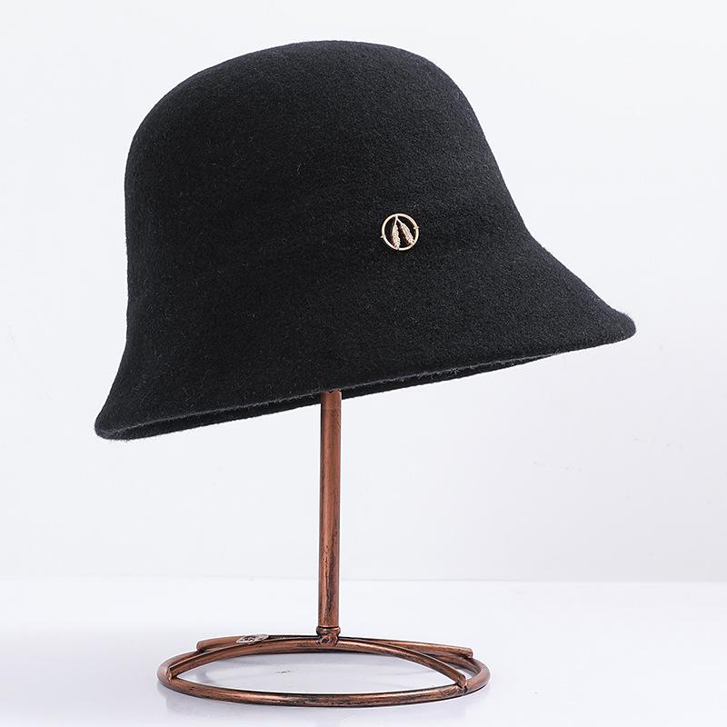 New wool basin hat women's fashion versatile bucket hat solid color face small warm bucket hat autumn and winter