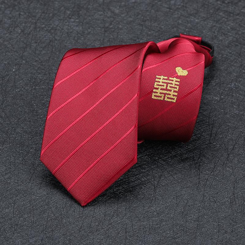 Men'S Zipper Free Dress Tie Business Red Black Professional Wedding Groom Korean Version Of A Pull Tie