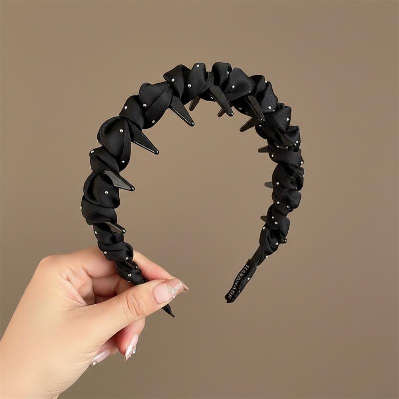 Pleated Fabric Headband for Women 1Pcs Non Slip Toothed Hair Band with Rhinestones Elegant Accessory for Daily Wear