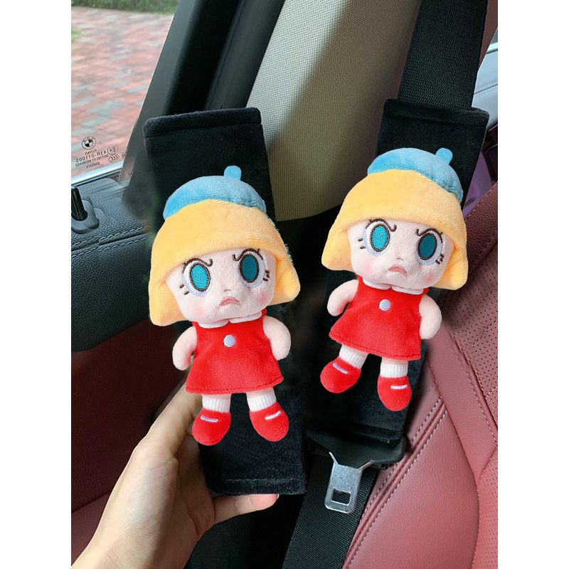 New Yellow-Haired Molly Car Seatbelt Protector Doll Plush Toy for Girls, Shoulder Pad, Car Hanging Decoration