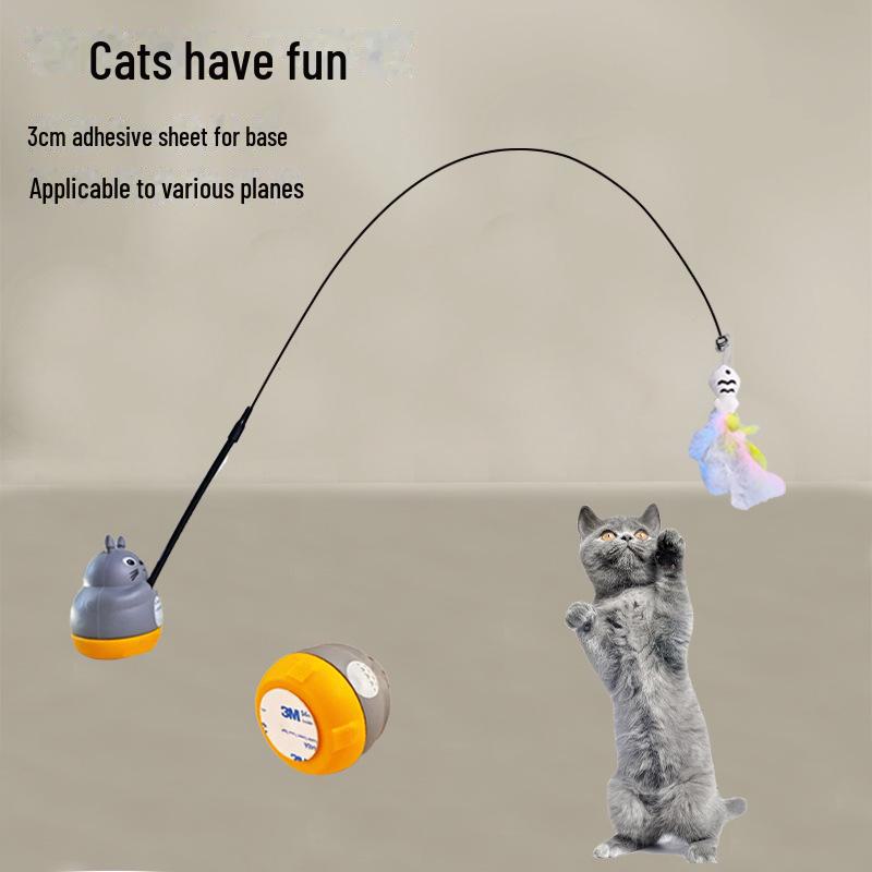 Cat Teasing Stick: Long Steel Wire Rod with Rotating Feather Toy for Kittens