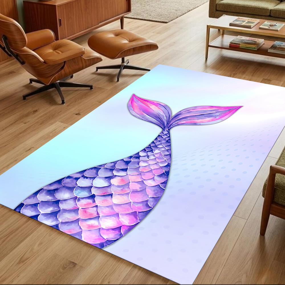 Mermaid Tail Fantasy Art Washable Door Mat Soft Plush Non-slip Bottom Kitchen & Bathroom Use Vibrant Floral Design Wedding Party Gift