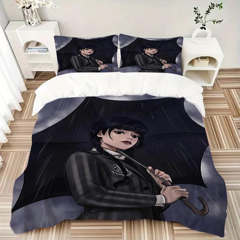 3pcs Gothic Horror Wednesday Home Decor Bedding Set-Universal Three-Piece Suit for Bedroom, Guest Room, Living Room, Hotel-Perfect Gift for