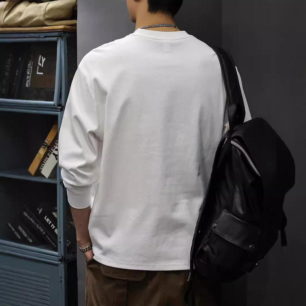 Autumn Simple Embroidered Long-Sleeved T-Shirt Men'S 50G Heavy Knitted Bottoming Shirt American Trendy Sweater