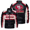 Rugby Style PU Leather Jacket Men Casual Printed Zip-up Outerwear Lightweight