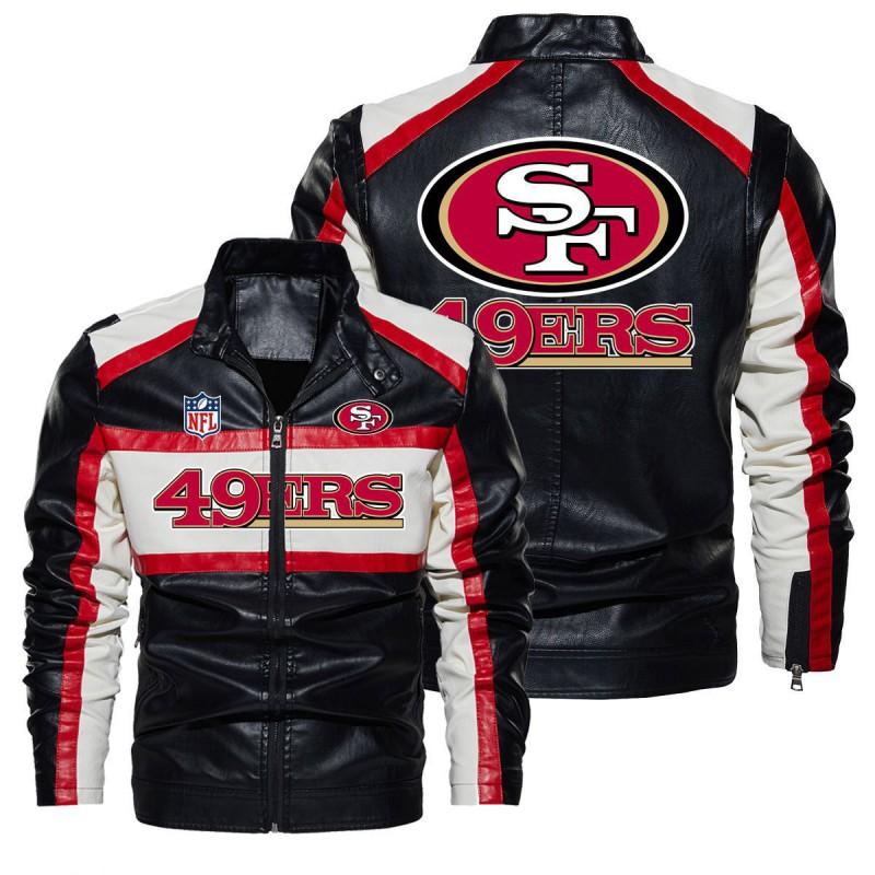 Rugby Style PU Leather Jacket Men Casual Printed Zip-up Outerwear Lightweight
