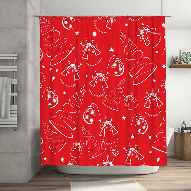 

Tu Charming Christmas Shower Curtain Festive Holiday Bathroom Decor Red White Patterned Fabric Waterproof Holiday Home Decor Gif W60H190(CM)-1 Pcs