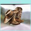 Einzigartiger Acryl Autoanhänger Lustiger Cowboy Stiefel und Hut Flache Autodeko für Autoinnenräume