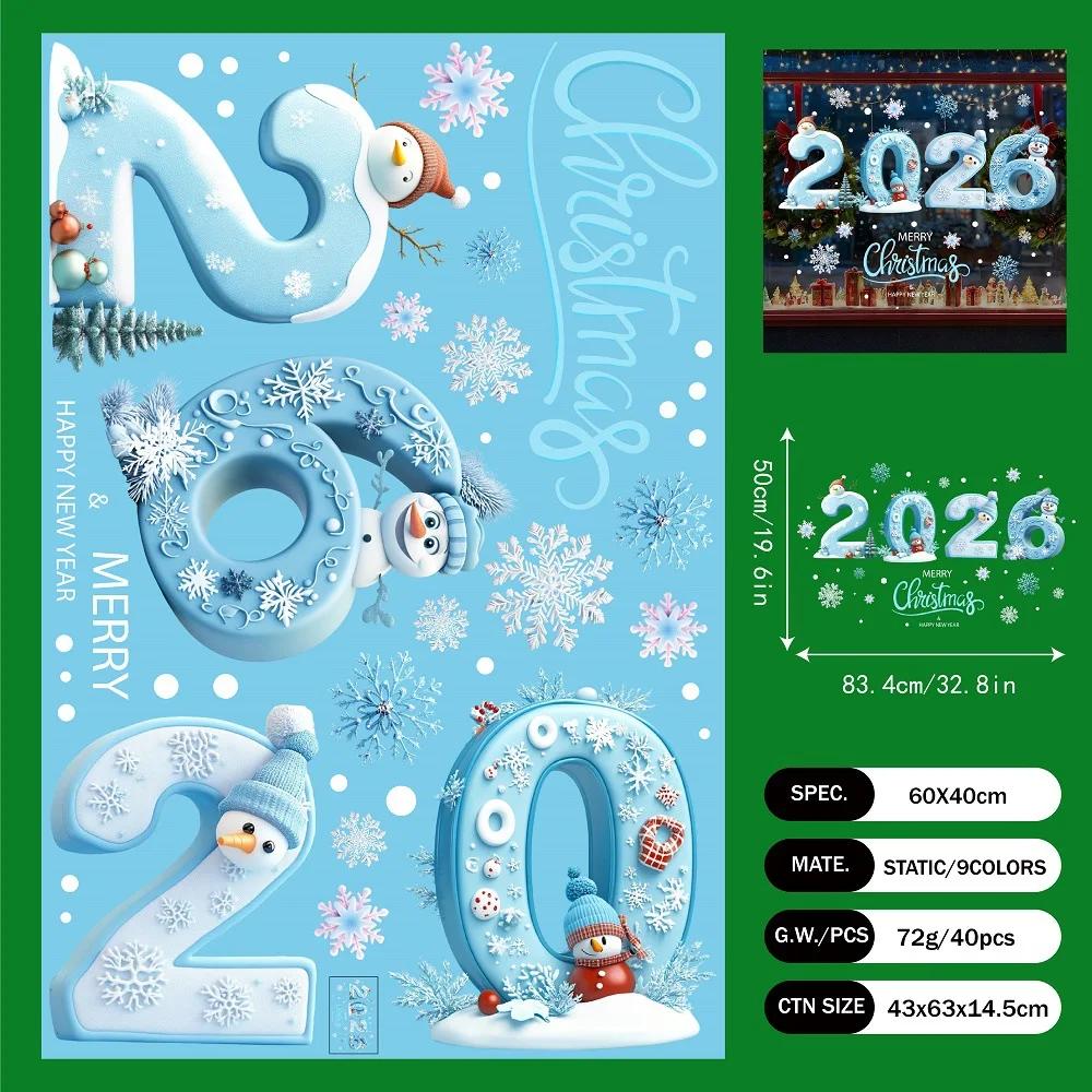 2pcs 2026 Merry Christmas Window Stickers Glass Merry Christmas Decor Santa Snowflake Winter For Home Holiday Decorate New Year Decal