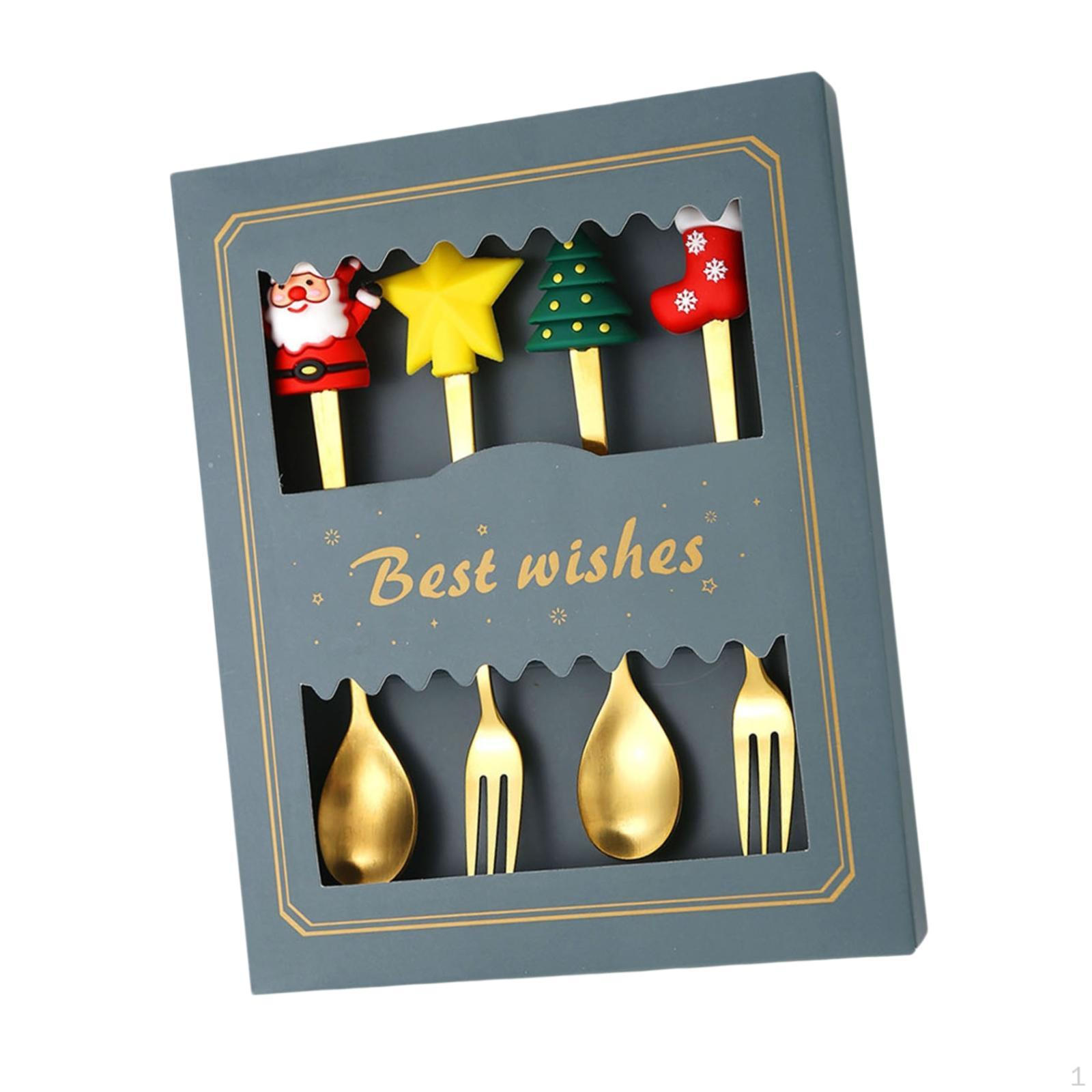 

Рождественский набор, десертные ложки и вилки из нержавеющей стали, многоцелевой набор столовых приборов для десертов, Green Box