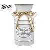 Farmhouse Style Flower Vase Vintage Iron Can Bucket Double-Handle Metal with Jute Bow