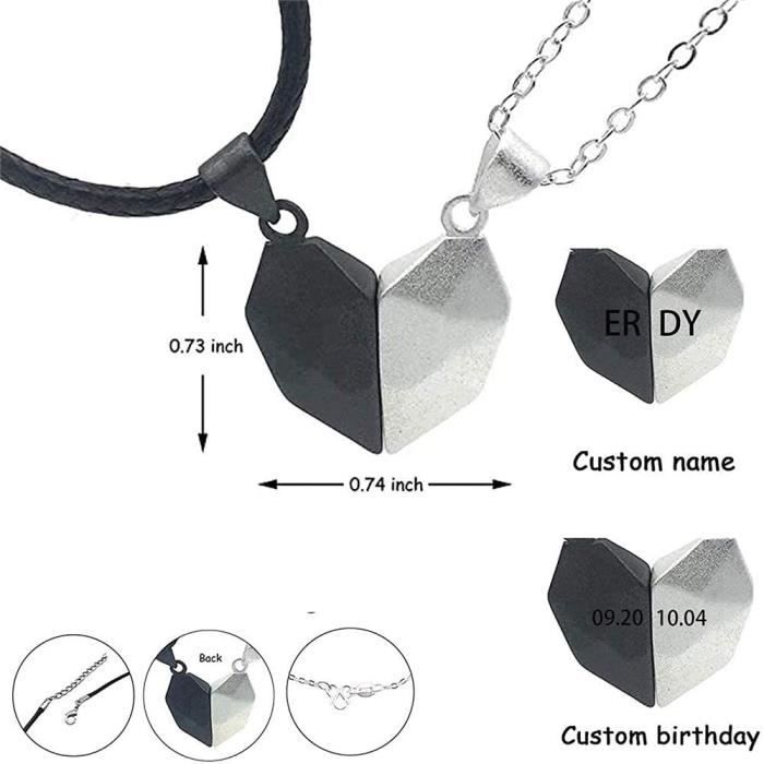 Collier Couples - Souhaitant Pierre - Minimaliste - Noir et Blanc - Coeur Puzzle - Amour Durable
