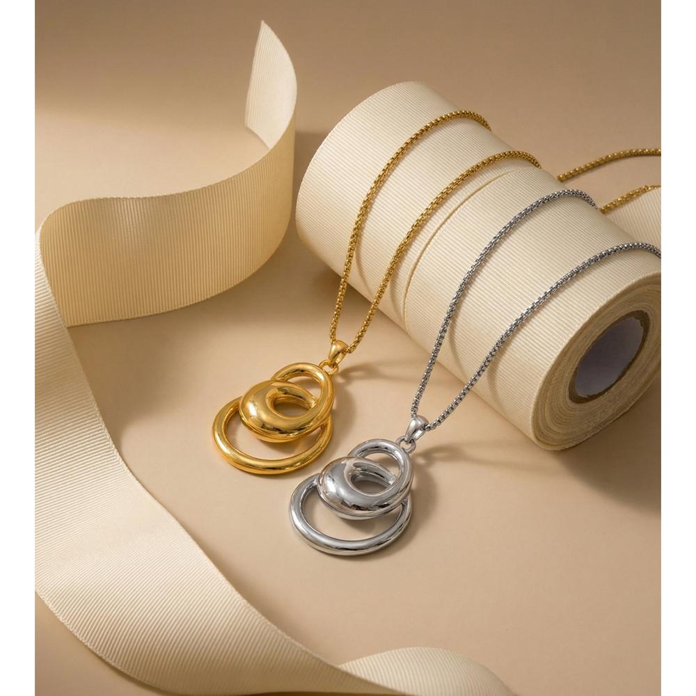 Yhpup New Stainless Steel Necklace Pendant Geometry Stylish Unique Attractive Women Collar Jewelry Water Resistant