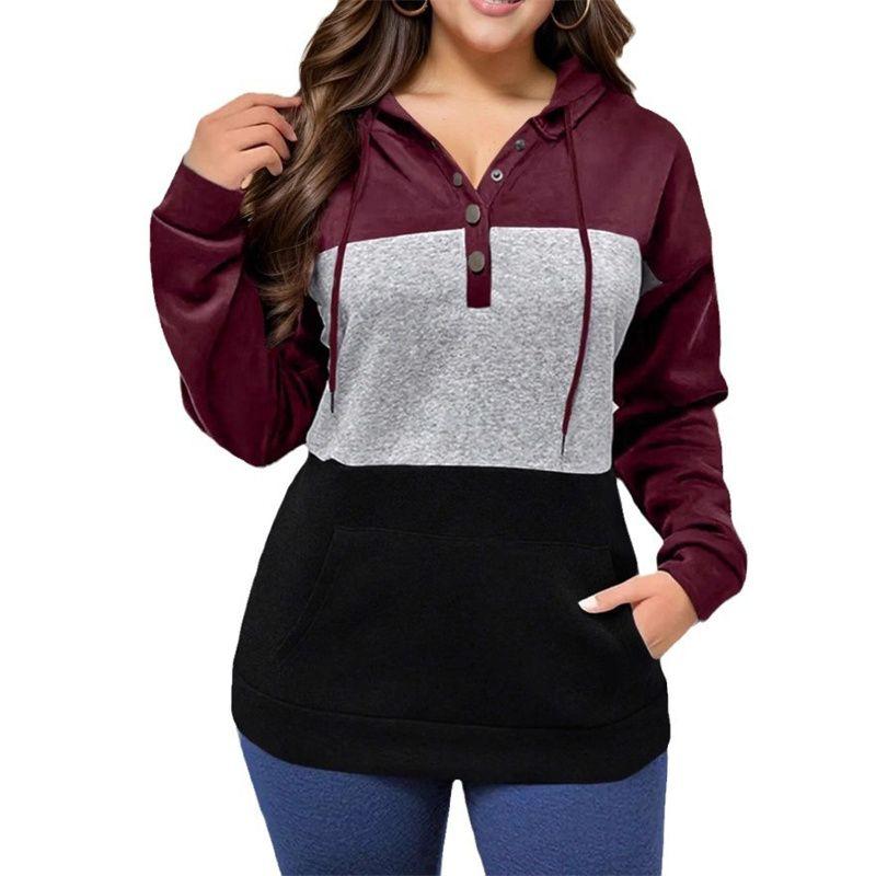Autumn Winter Women Fleeces Lady Tops S-5XL Fall/Winter Contrast Color Hoodie