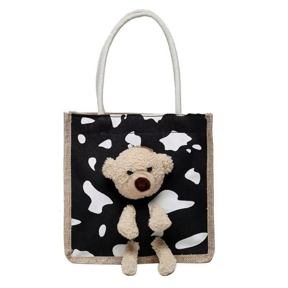 New Cute Bear Gift Tote Bag Girls Bag Hand-Carrying Handbag Shopping Bag Simple Canvas Student Coin Purse