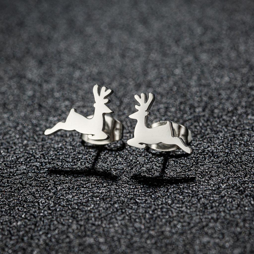 Christmas Tree Reindeer Pattern Earrings Women Student Teen New Year Gift Stainless Steel Cartilage Piercing Earring Zircon