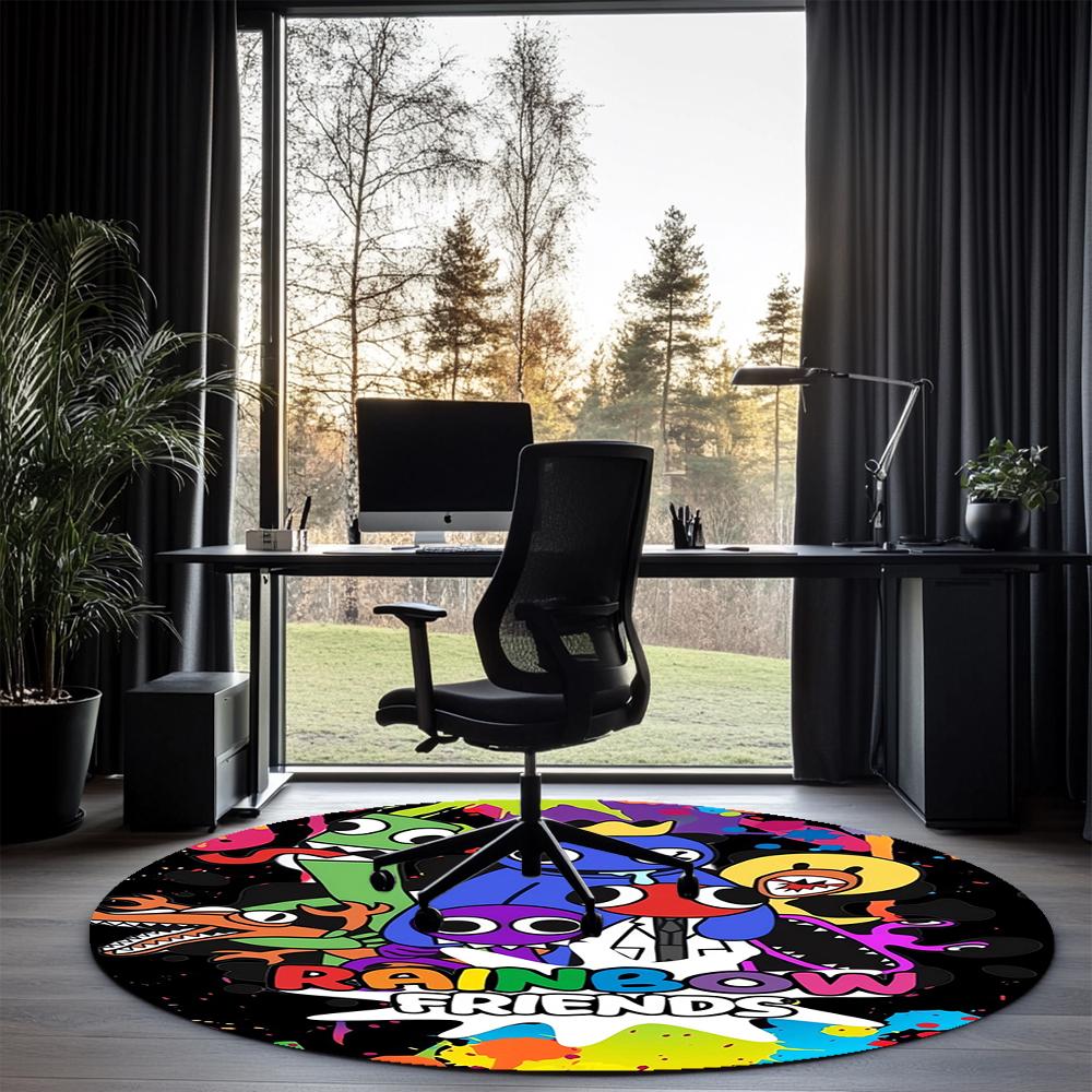 Rainbow Friends Printed Round Rug Carpet Chair Rug Area Rug Entryway Doormats,for Office Chair Living Room Bedroom Kitchen Room.