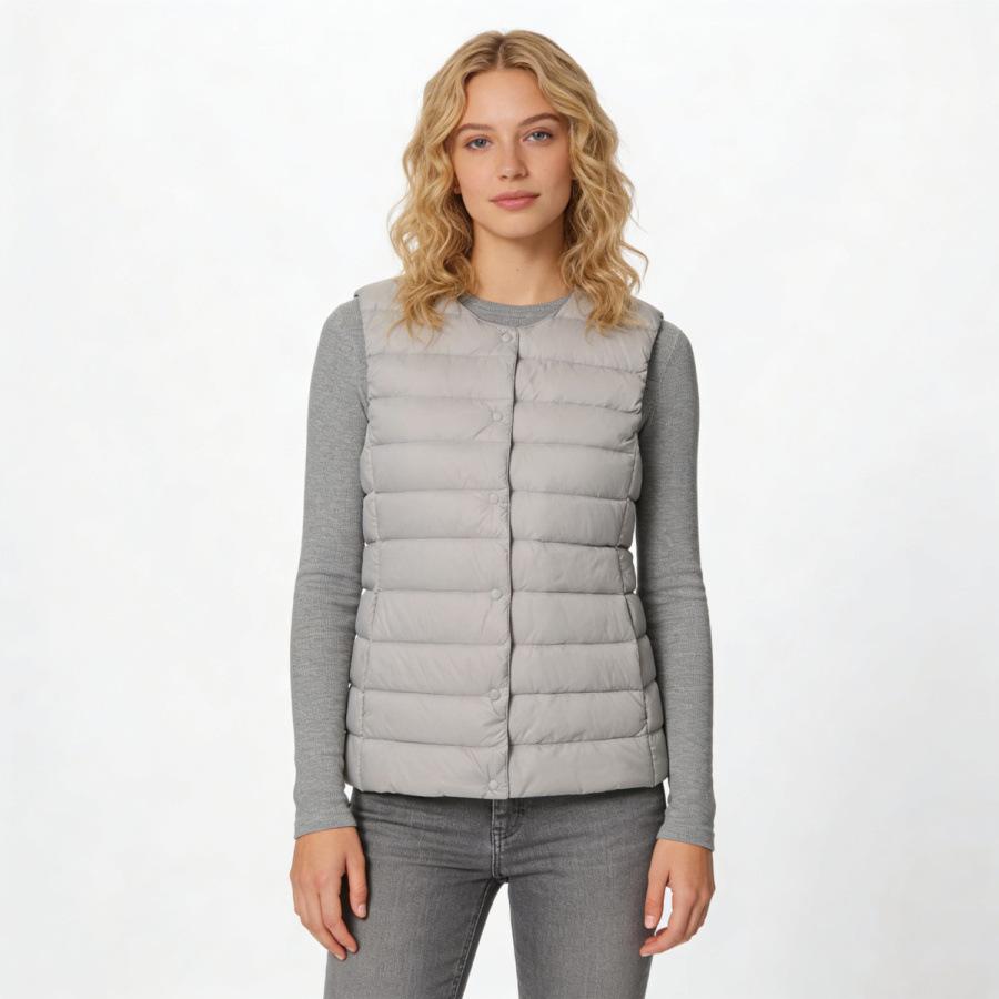 Autumn and winter women's round neck down liner vest V-neck light down jacket thermal jacket vest